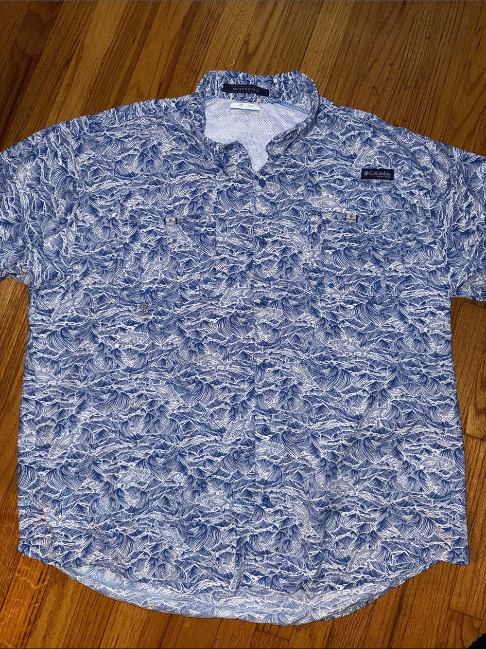 Columbia Men's Blue & White Fishing XL PFG sports button down